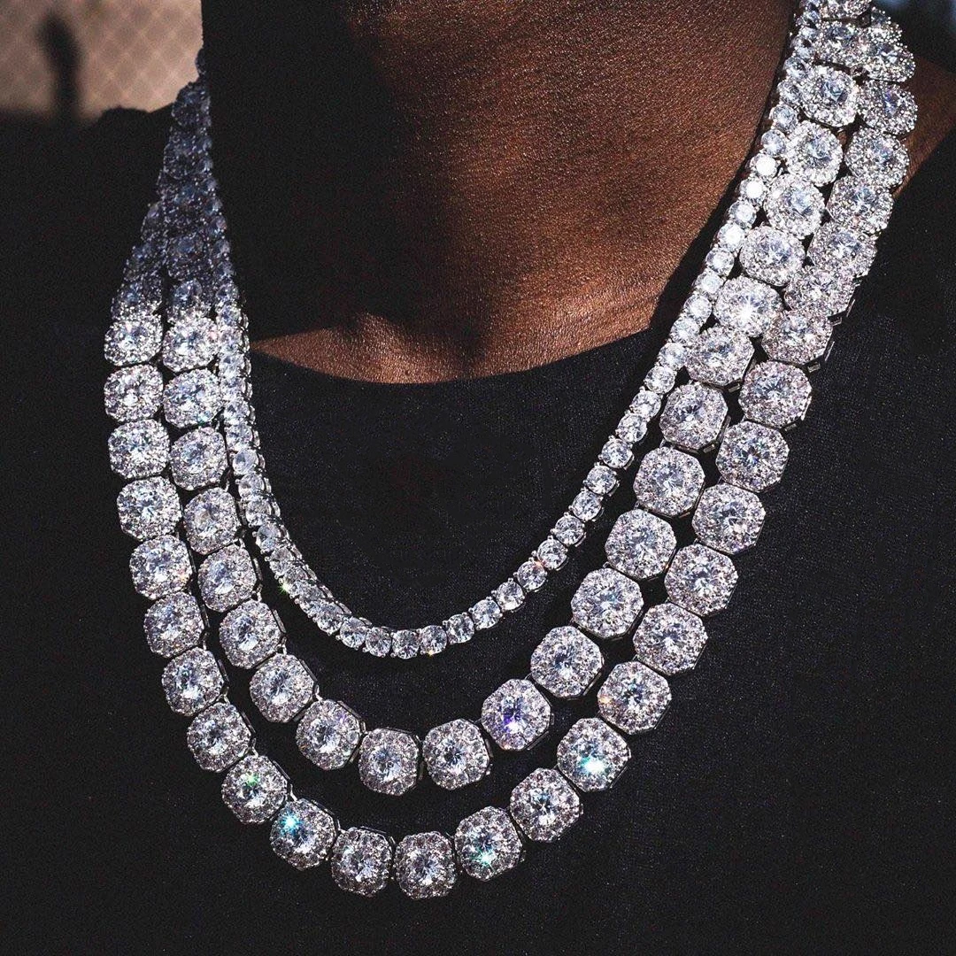 

Luxury New 13mm Cubic Zirconia Choker Cuban Link Chain Men Hip Hop Clustered Tennis Chain Baguette Jewelry