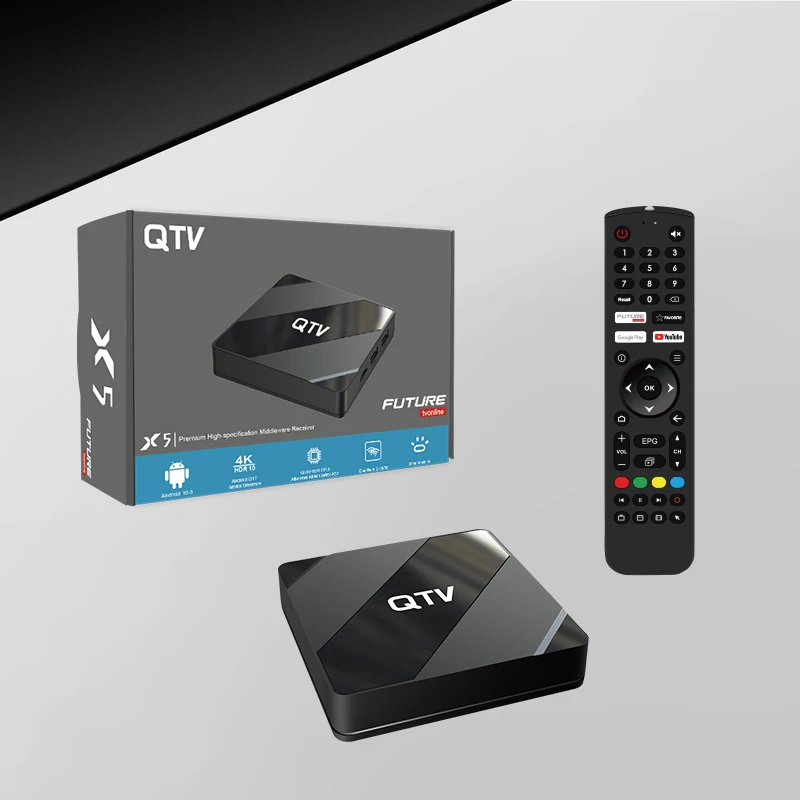 

Cheapest QTV X5 Tv Box Middleware Receiver Futuretvonline Allwinner 2.4G 5G Wifi 2GB 8GB android 10.0 TV Box OTT Media Streamer