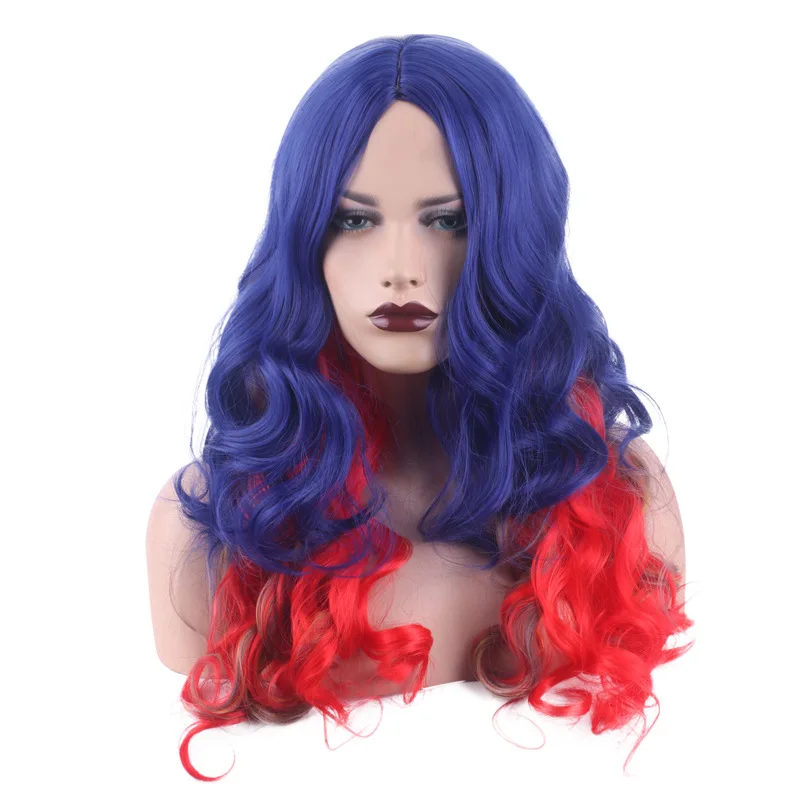 

Blue-purple Gradient Red Long Hair Messy Sense Anime Comic Exhibition Cosplay Hair High Temperature Silk Halloween Wigs, Pic showed