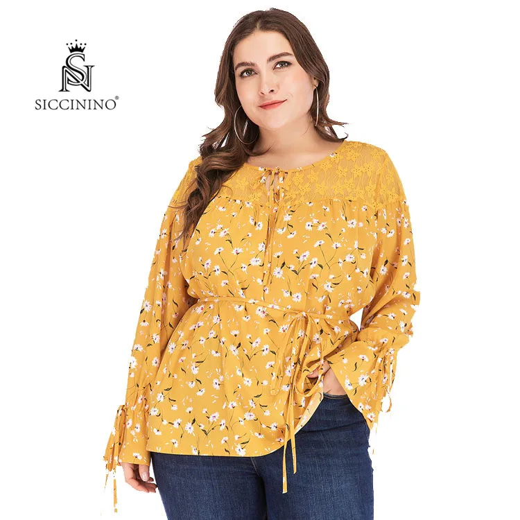 

Fashion New o neck long sleeve translucent lace shoulders printing women plus size shits 5xl for party fall t shirt women shirts