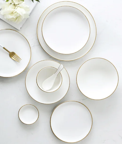 Nordic Ins tableware creative painted gold white porcelain dish ceramic Western dish steak dish