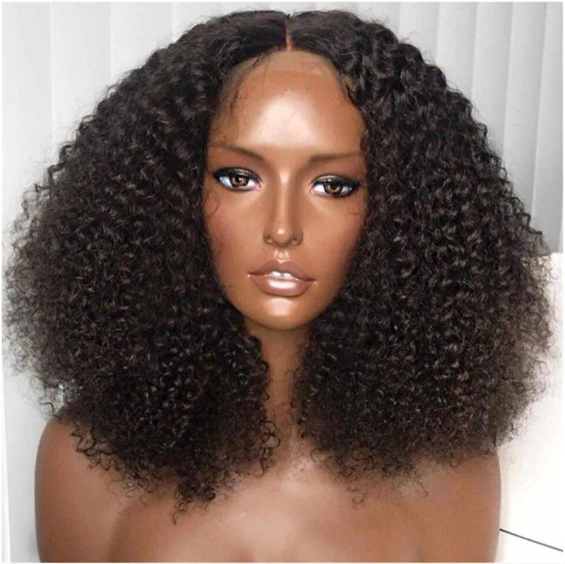 

Cheap Wholesale Popular African Brazilian Cuticle aligned Hair wig black small curls medium long hair wig cover