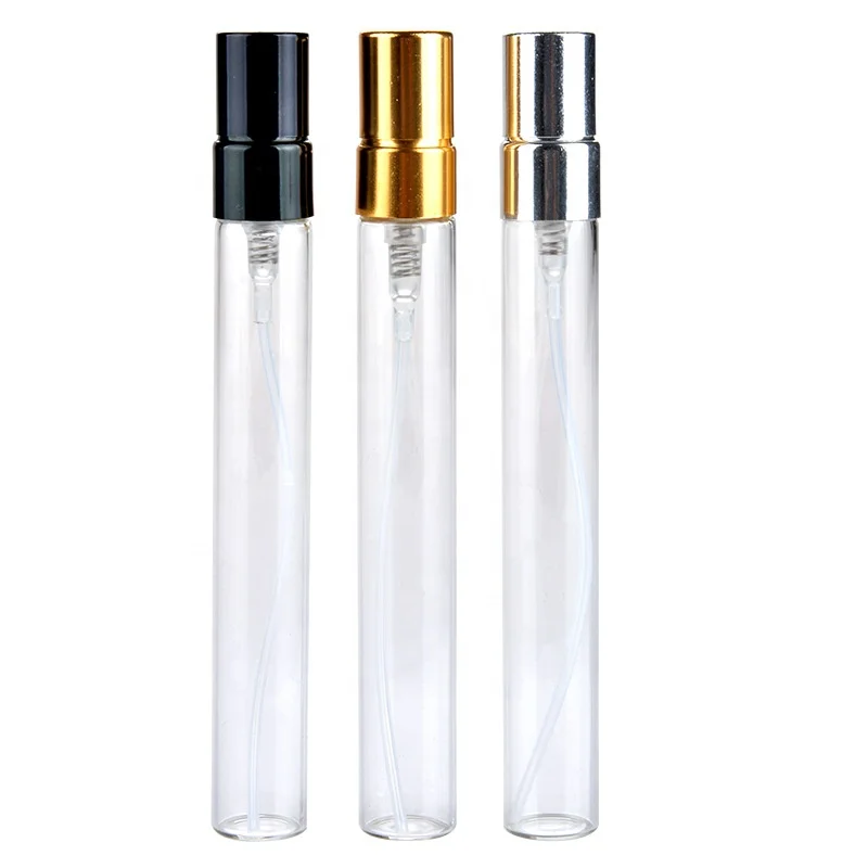 

10ml aluminium sprayer transparent glass tube perfume bottles travel portable spray sample bottles mini empty clear bottle