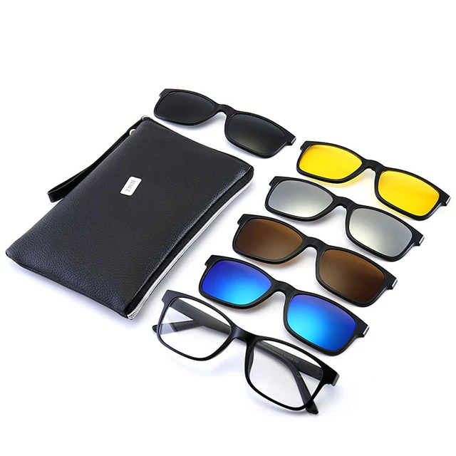

DLC2303 TR90 Polarized Magnetic 5 Clip On Sunglasses Different Color Lens Eyeglasses Frames