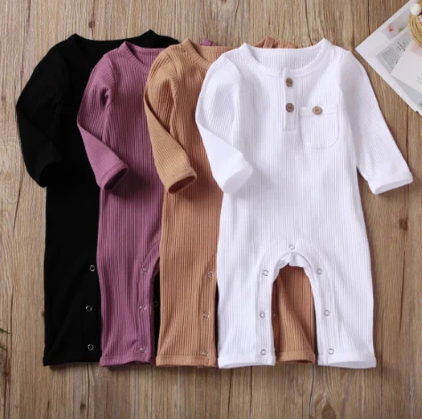 

Baby Boys Girls Rompers Overalls Outfit Solid Color Long Sleeve One Piece Romper Autumn Winter Warm Baby Ribbed-knitted Jumpsuit