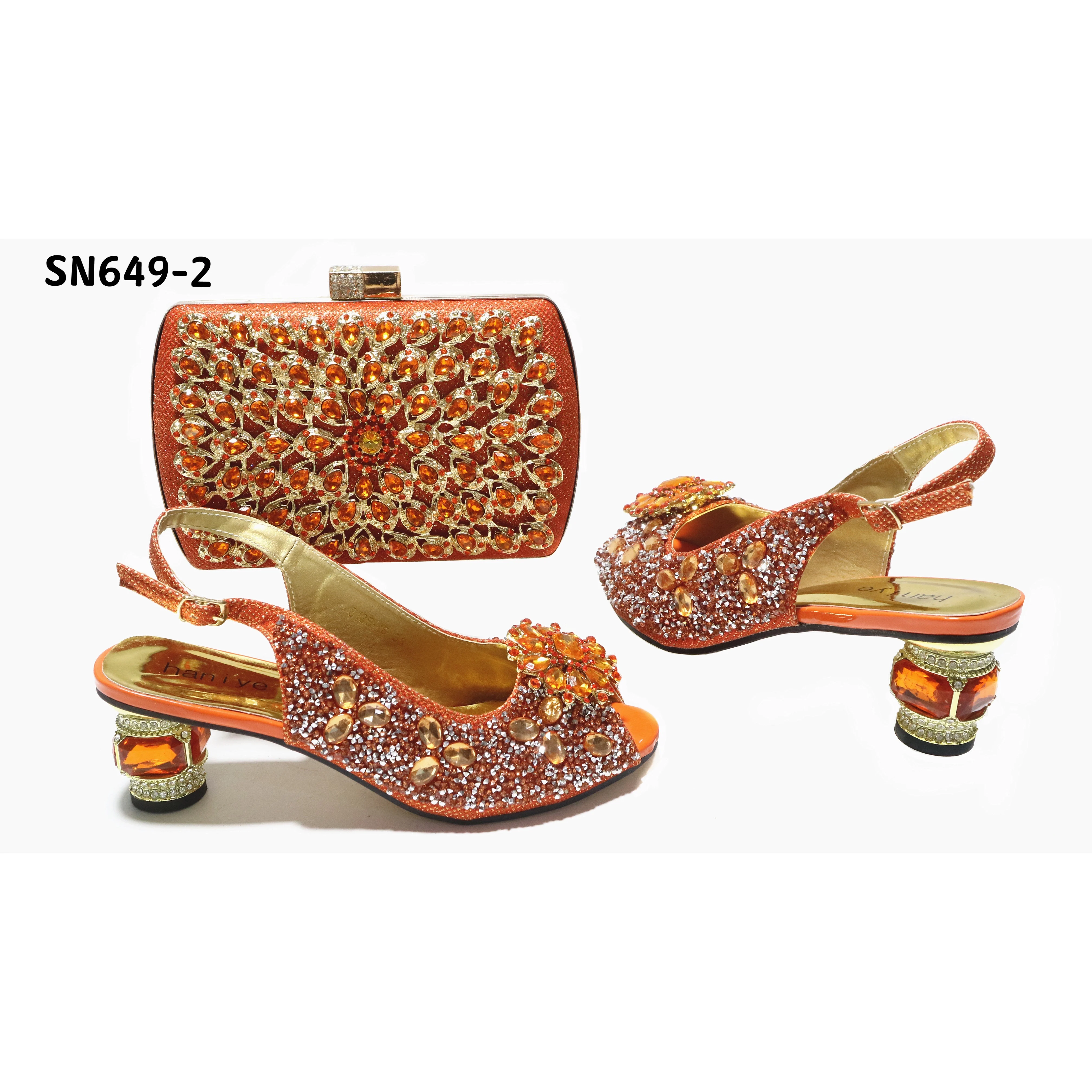 

Exquisite african elegant orange bags and shoes 5.5cm high heels italian matching shoes and bags with crystal