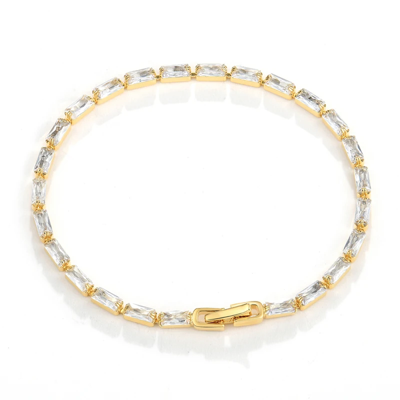 

Hip Hop Jewelry baguette stone size 2.5*5MM White Gold Iced Out Bracelet Brass Tennis Bracelet
