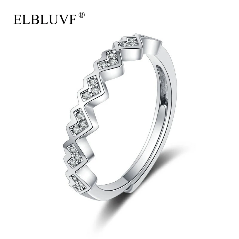 

ELBLUVF Free Shipping Copper Alloy Zircon Jewelry 925 Silver Plated Valentine's Day Love Heart Wedding Ring