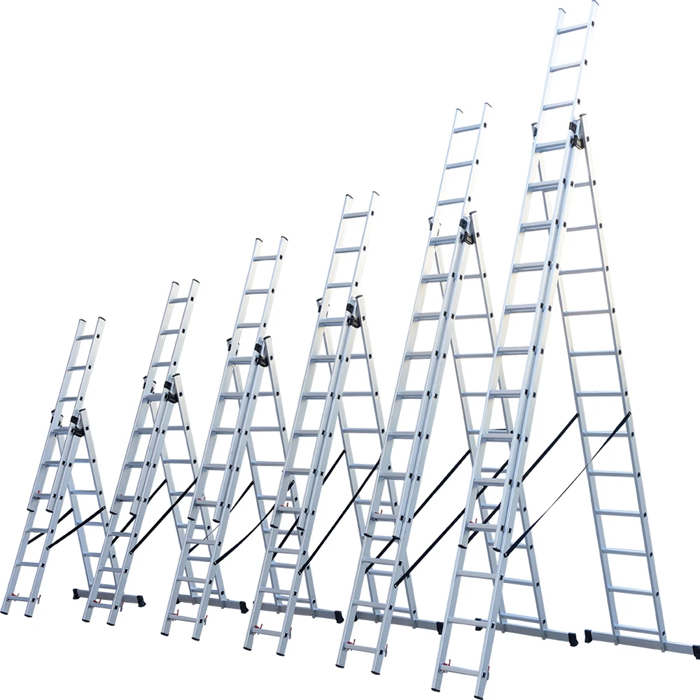 DKIEI DIY Domestic 3 Section Extension Ladder Triple Ladders Aluminium Steps NEW 