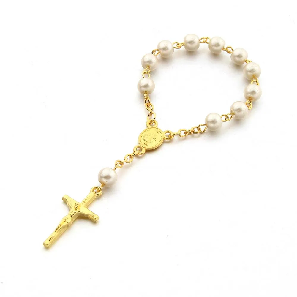 

Wholesale glass pearl Gold Plated Catholic Pray Rosary Bracelet Child Religion Mini Beaded Chain Jesus Christian Rosary Bracelet