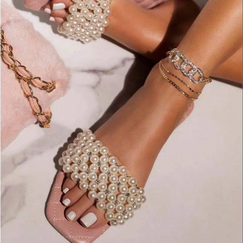 

Pearl Pu Summer Color Style America Summer Casual Outdoor Slippers Women Flat Sandal, Customized color