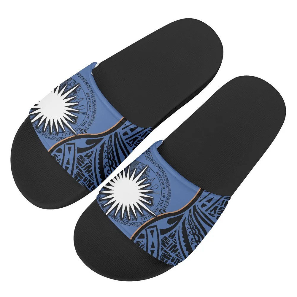 

Marshall Islands Polynesian Tribal Tattoo Prints Blue Orange Couple Slippers Non Slip House Shoes Slippers Personalized Slippers