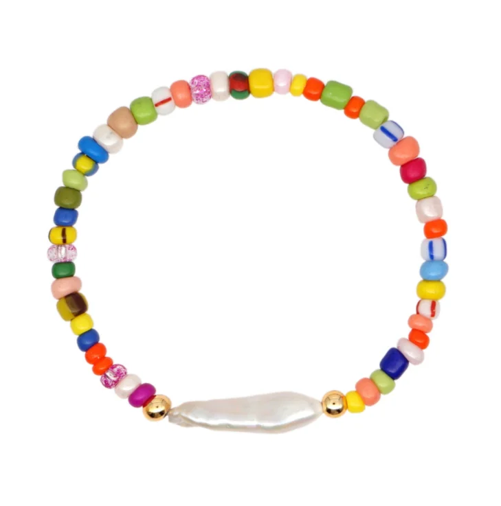 

Pearl shell ethnic wind color rice small hand decorative glass eyes round beads bracelet