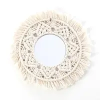 

Beautiful Round Hand-Woven Wall Hanging Mirror with Macrame Fringe Boho Chic Home Decor Antique Mirror