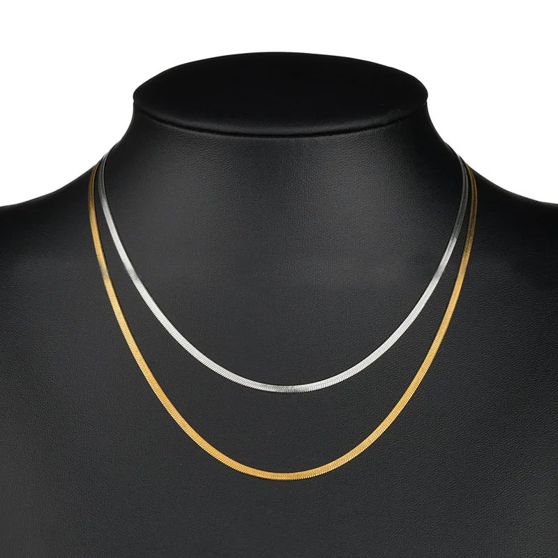 

Yellow Gold Herringbone Chain Women and Men Chain Necklace Flat Snake Chain, Silver, gold, rose gold