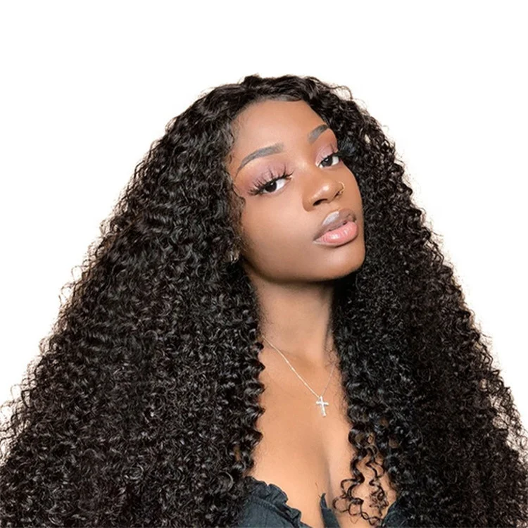 

Swiss Lace 250% High Density Kinky Curly Brazilian Remy Human Hair Lace Frontal Wigs For Black Women