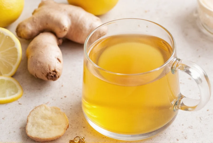 Woman holding warm mug of ginger lemon tea with honey while looking out window during winter