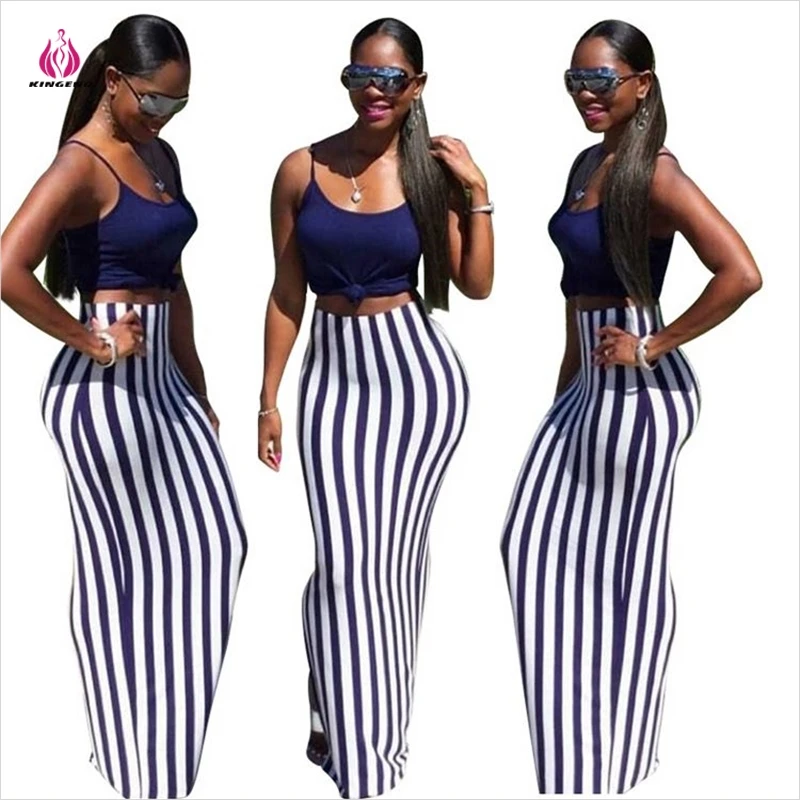 

K-0368 New Arrival Casual Loose Stripe Printed Woman Summer Long Bust Skirt