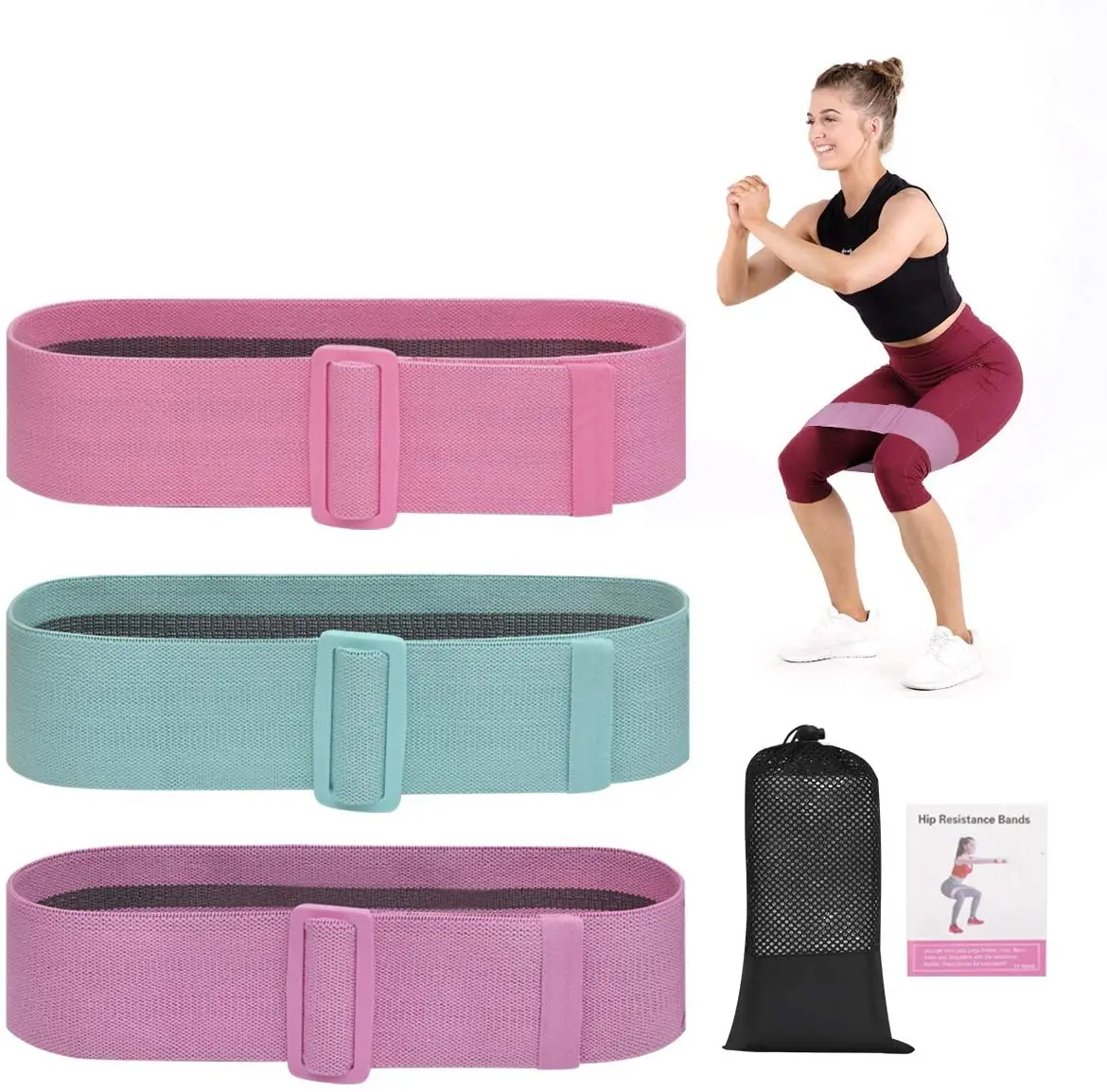 

Custom Logo Elastic Women Yoga Pilates Exercise Training Fabric adjustable Resistance Band set