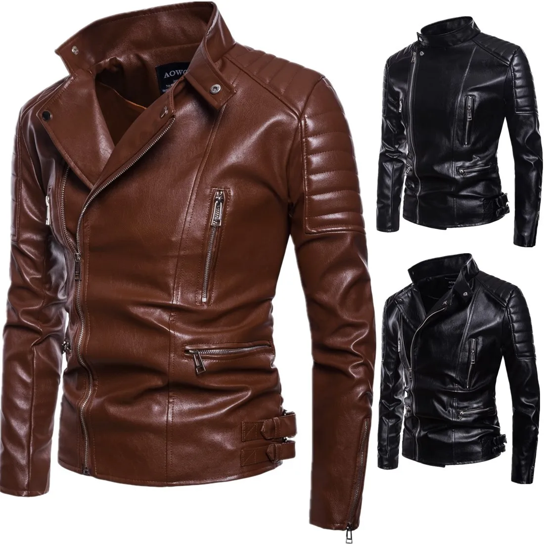 

2021 Hot Selling Mens Biker Motorcycle Vintage Brown Distressed Classic Leather Jacket Men