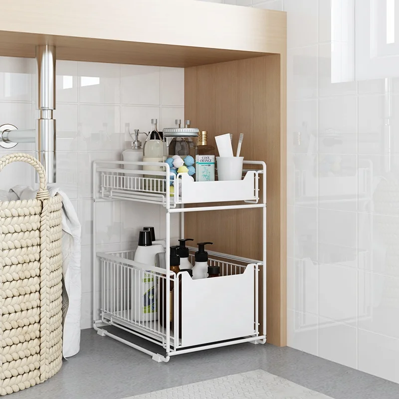 

Hot sale push-pull metal double-layer storage basket under sink cabinet organizer