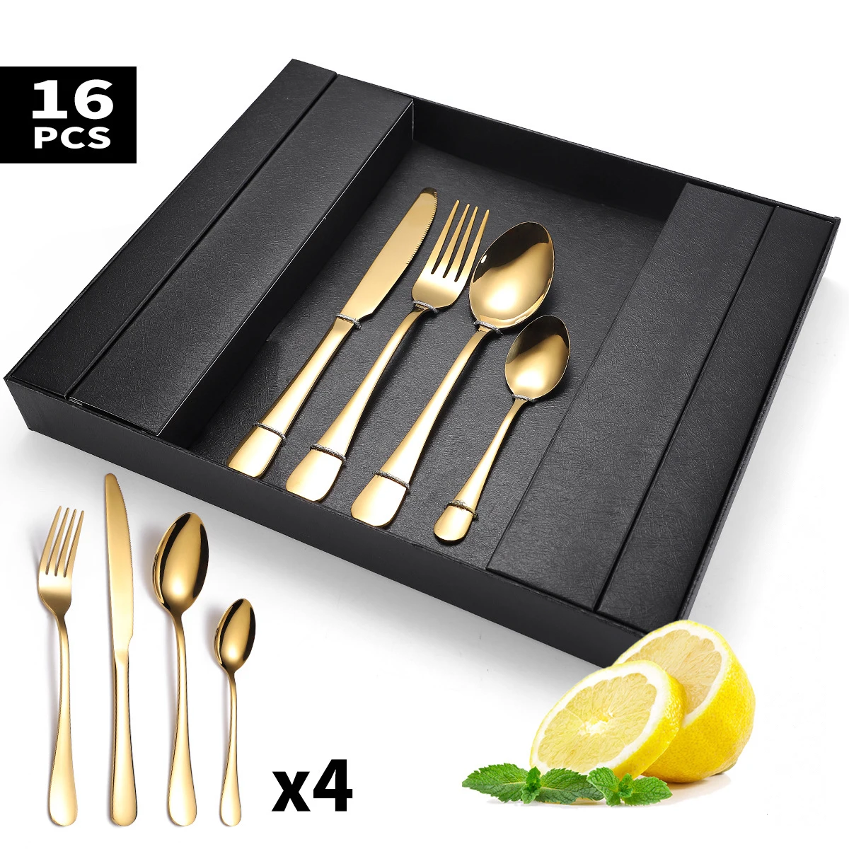 Wholesale Fork Knife Spoon 16/20/24 Piece Wedding Gold Plated Stainless