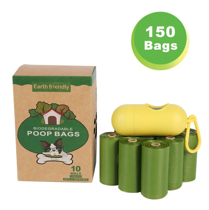 

New biodegradable portable pet poop bags litter picker with dispenser 10 roll pet poop bag, Green