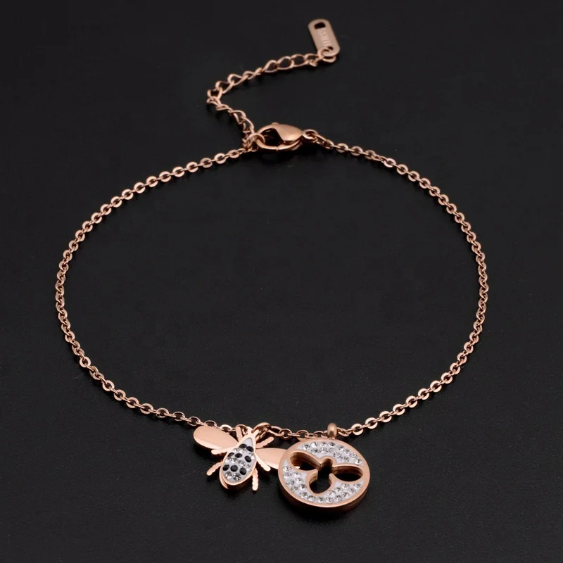 

New Hot Selling Stainless Steel Infinity Anklet Rose Gold Charm Chain Anklet Ladies New Design Anklet, Rosegold