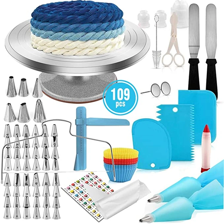 106pcs Cake Decorating Tools Kit Turntable Rotating Baking Flower Icing Nozzle 