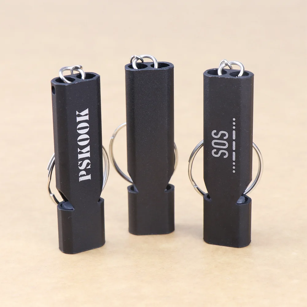 

Dual High Frequency Whistle Aluminum Alloy Whistle Keychain EDC Camping Emergency Survival Whistle EDC Tool, Black