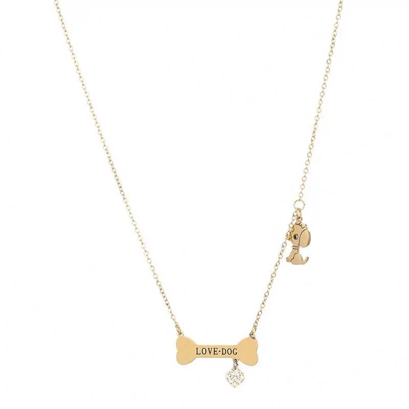 

Fashion Style Women's Vogue Joker Cute Jewelry Dog tag Bone Gold Plated Diamond Necklace, Gold color