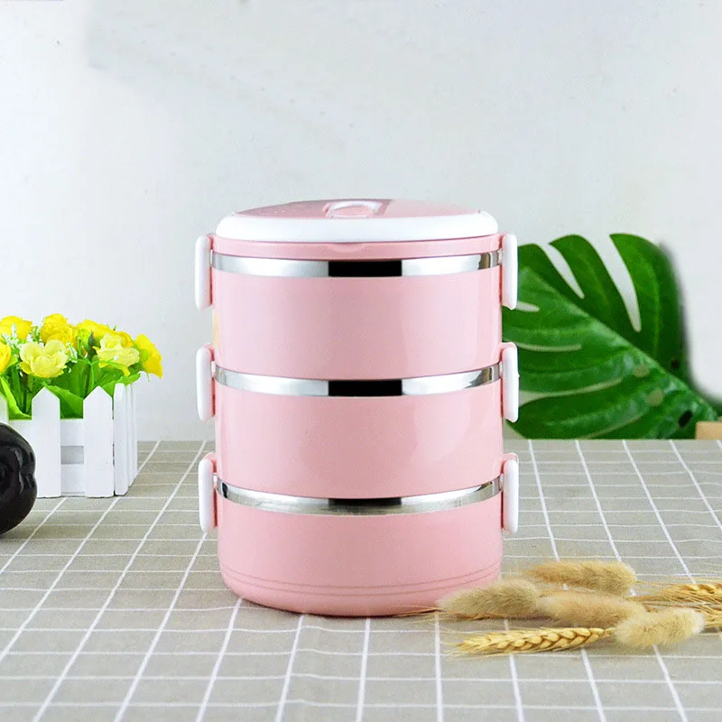 

Factory Outlets round 304 stainless steel bento box food container 3 layer lunch box with handle