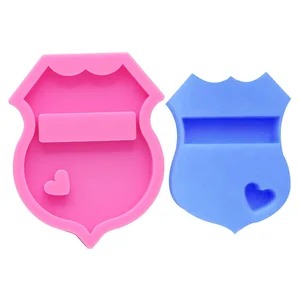 Image of S150 Resin mold with holes silicone police badge mold for Keychains Resin Crafts DIY