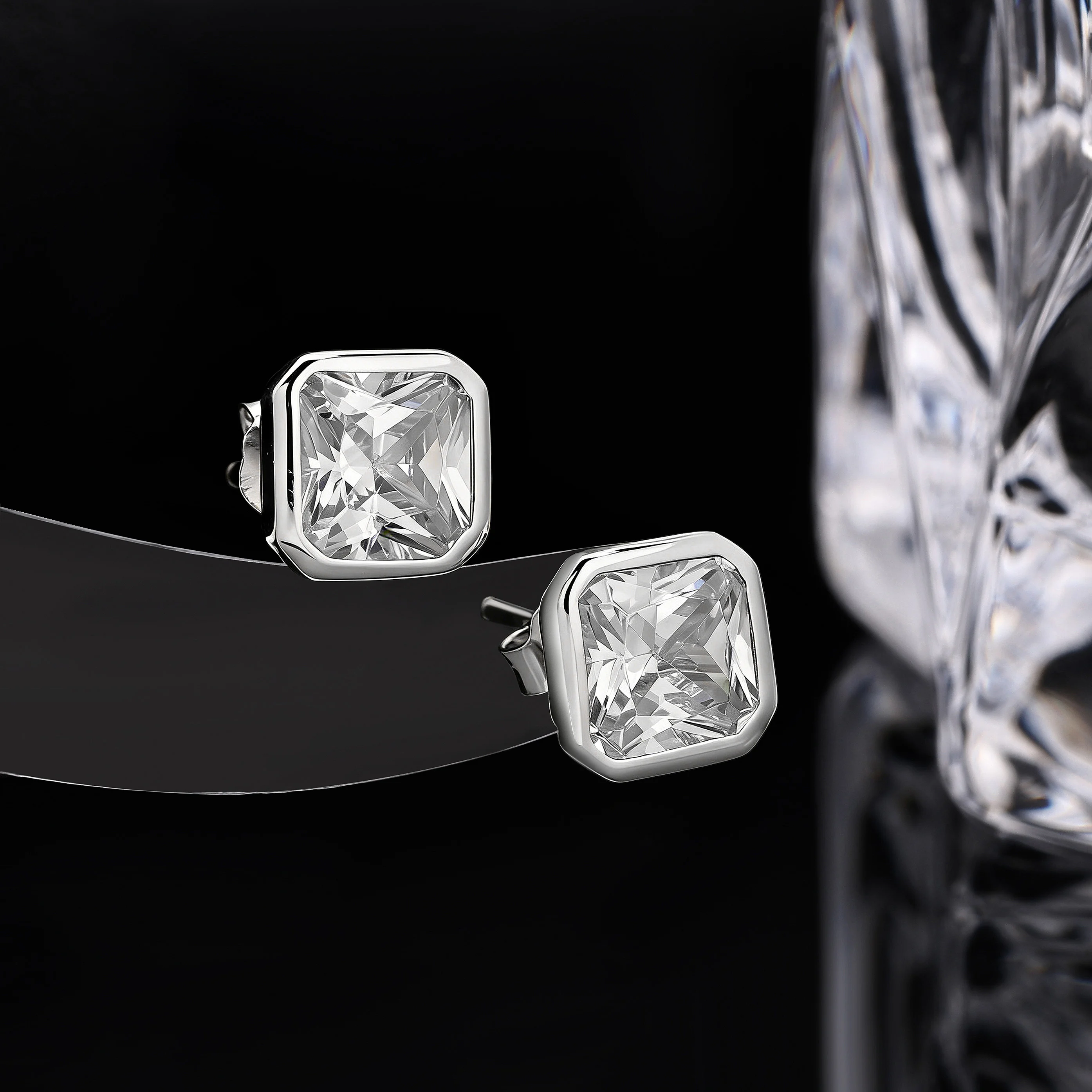 Hip Hop Classic 925 Sterling Silver 6mm Square Vvs Moissanite Rhodium Plated Unisex Earrings Jewelry