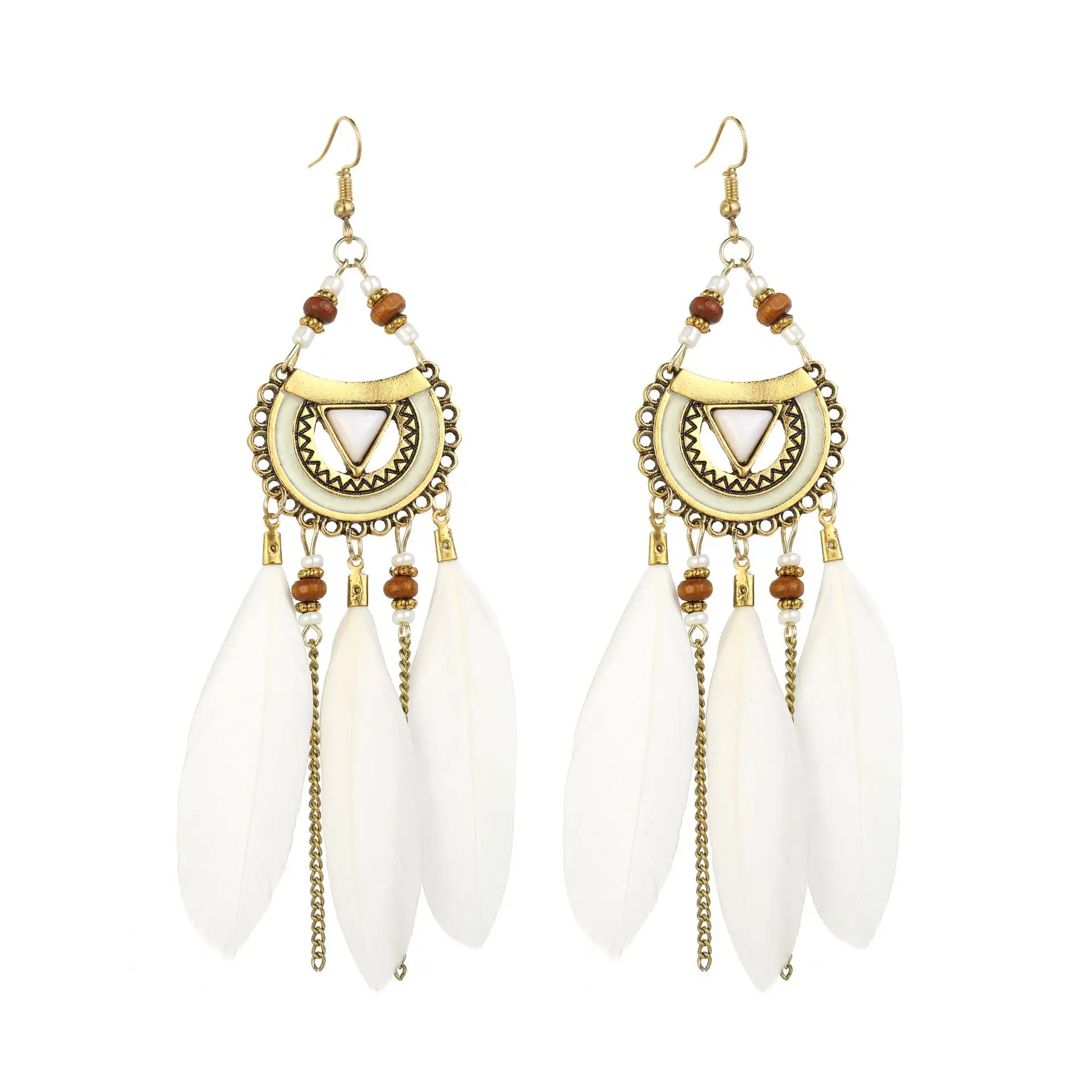

2020 new design Bohemian style feather metal earrings jewelry gift for woman