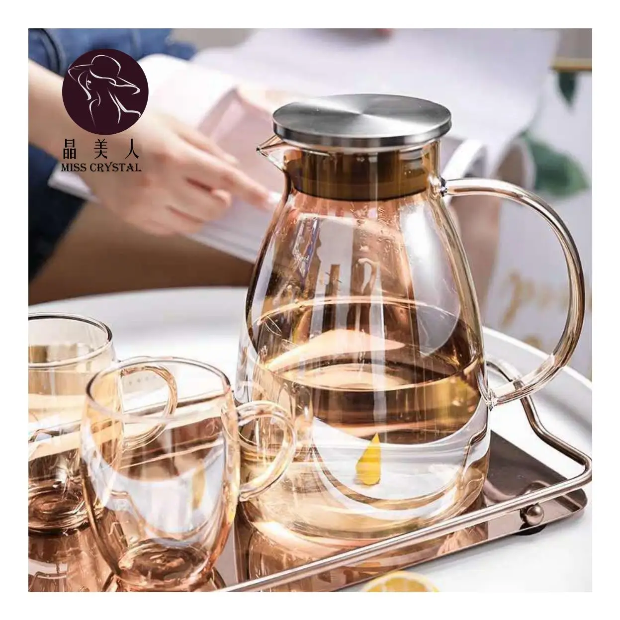 

MissC 1.8L Amber Glass Teapot Sets Hot Cold Water Water Jug Transparent Coffee Pot Home Water Carafe Pitcher, Customized color