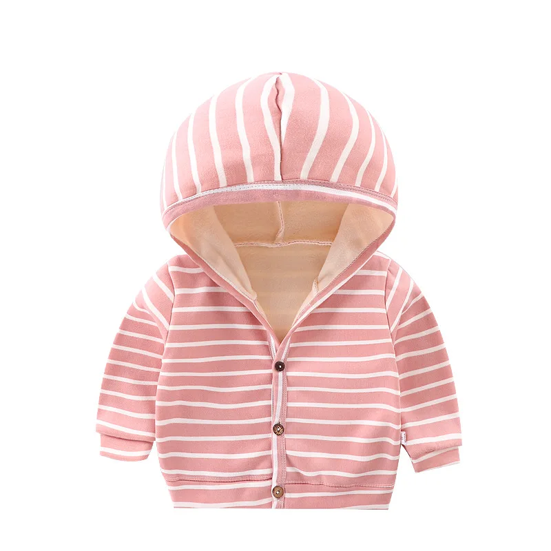 

Autumn/winter Plus Velvet Baby Striped Children's Coat Wholesale. Children's Guard Jacket Hoodie Cardigan Warm Baby