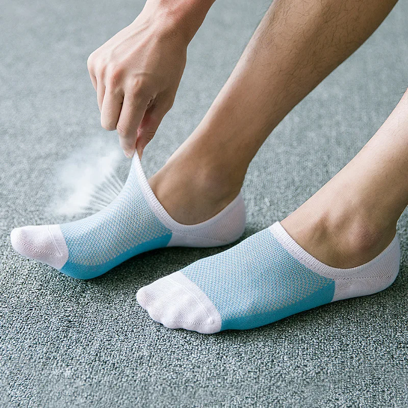 

Men's Breathable Cotton Mesh Socks Assorted Color Sweat-absorbent Low Cut Ankle Socks, 5 colors as photo