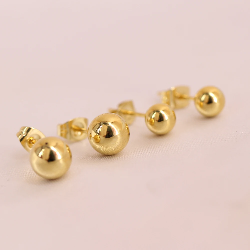 

2024 Gold Plated Fashion New Ball Bead Stud Earrings 2-10mm Personality Titanium Steel Earrings for women men