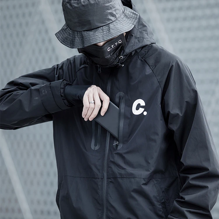 OEM service spring tech pure black waterproof zipper coats sportswear hoodies casual bomber men oversized jacket