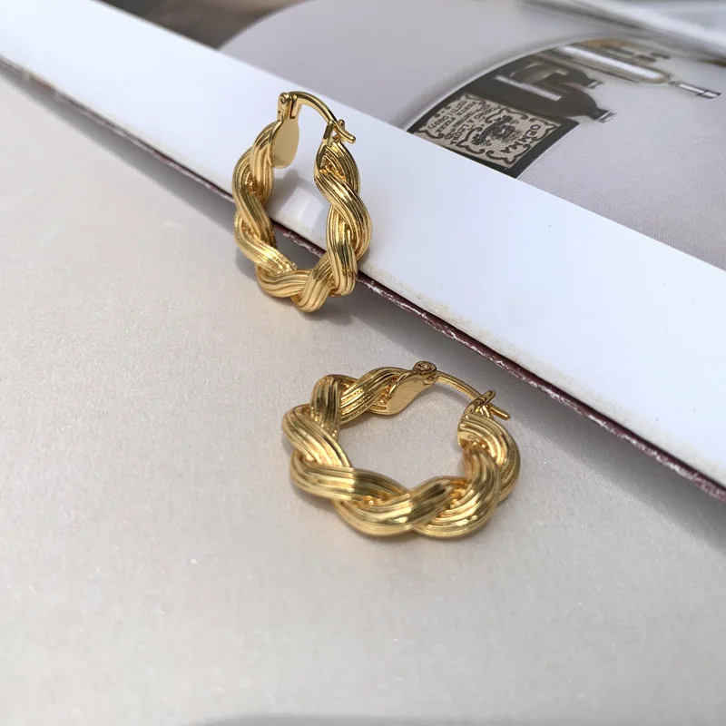 

Weave Geometric Circle Earrings Vintage Jewelry Chunky Twisted Hoop Earrings For Women, Gold