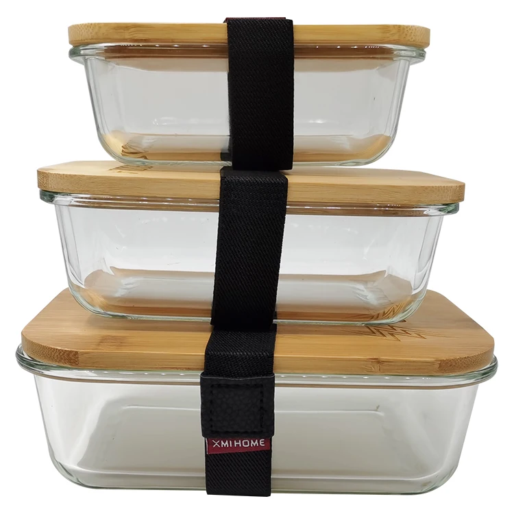 

Eco Friendly Food Storage Containers Boxes Lunch Glass Set With Bamboo Lids, Natural