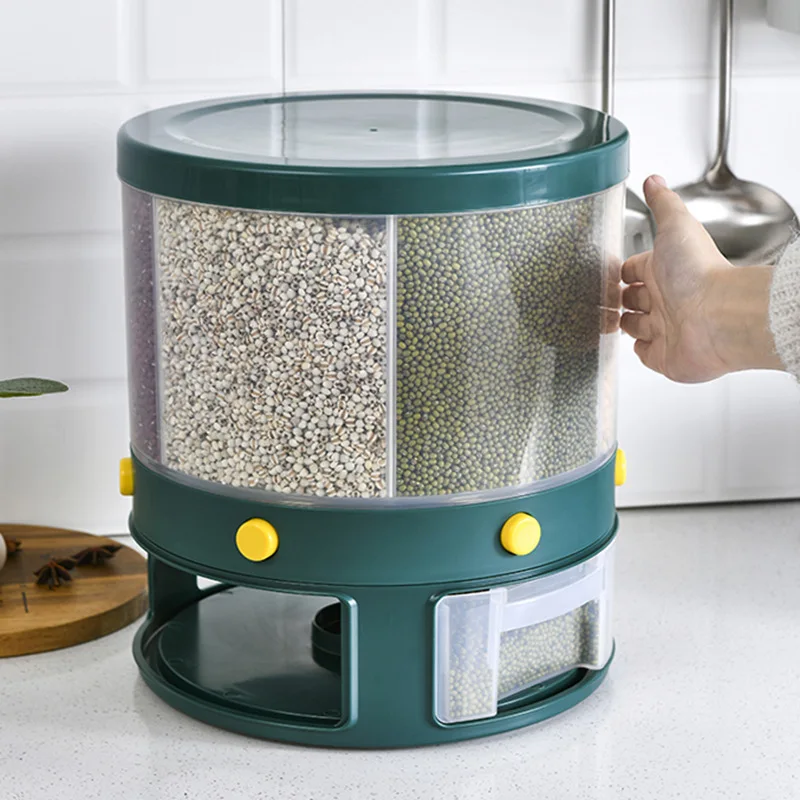 

Large dry Food Rice Dispenser 6-Grid Rice Bucket Whole Grains Rice Container Storage with Lid Kitchen storage container box