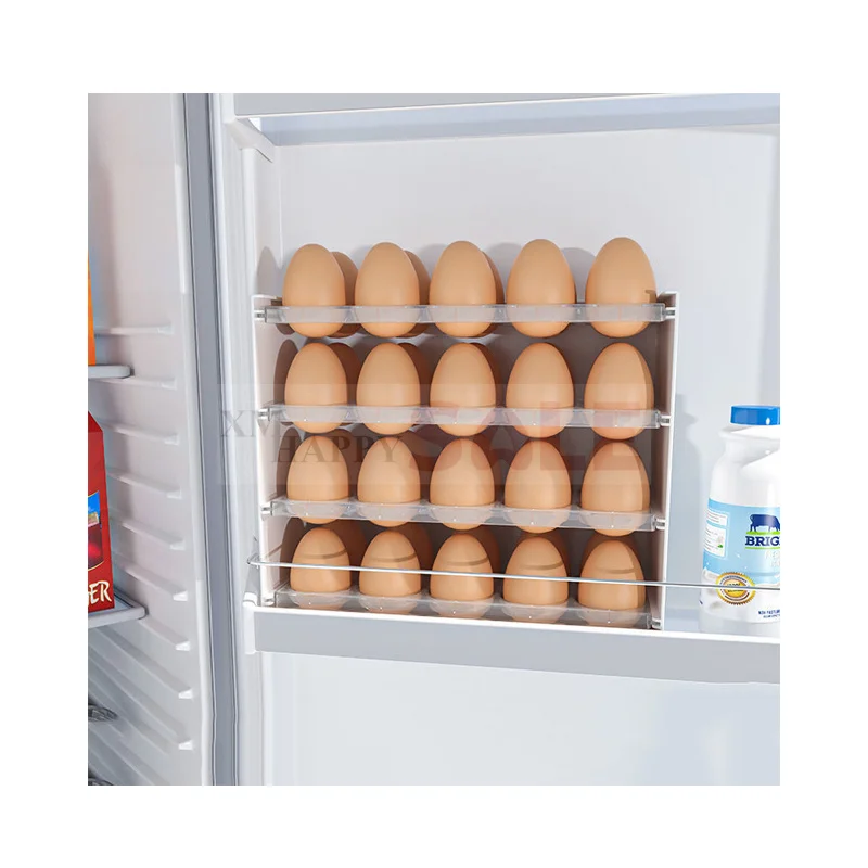 

Refrigerator Side Door Egg Fresh Keeping Storage Box Household Drawer Type Egg 4 Layers Large Capacity Egg Rack