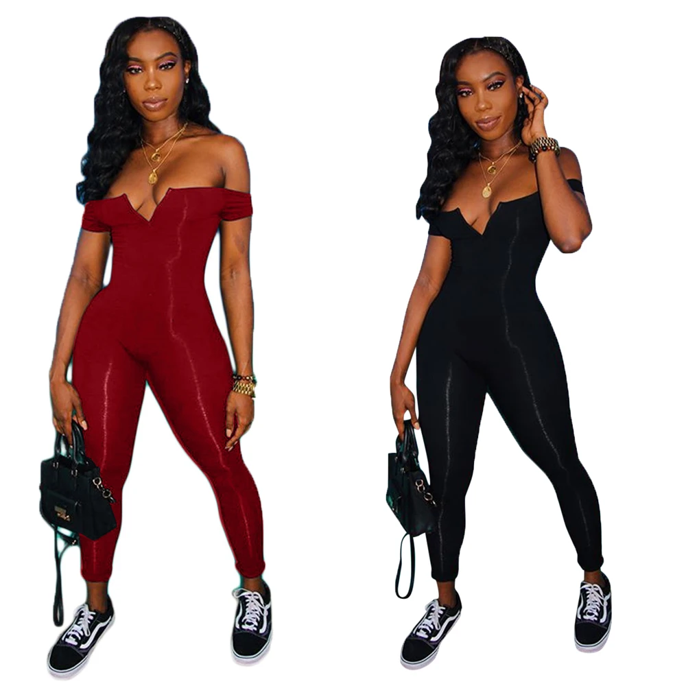 

Wholesale Women's Black Polyester Zipper Fly Short Sleeve High Patchwork Sexy Skinny jumpsuit Plus Size Bodysuits, Picture