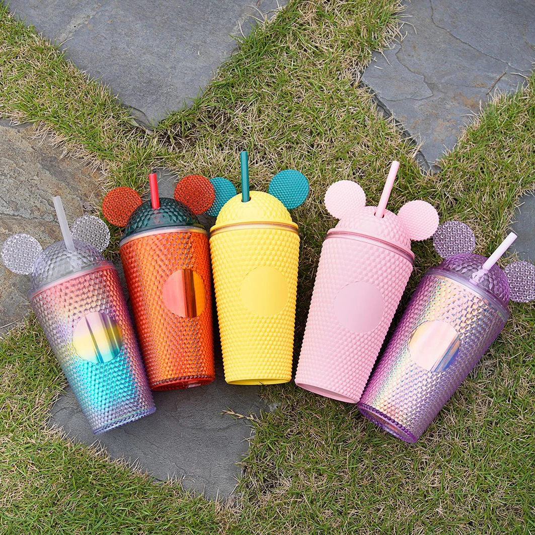 

wholesale custom plastic double wall tumbler 16oz luxury diamond mouse cute kids with lid and straw sports water bottle cup