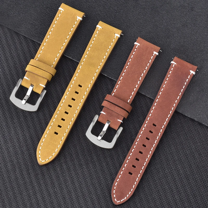 

Wholesale Luxury Handmade Mens Women Crazy Horse Genuine Leather Watchband Watch Strap Sport 10 Pcs for Apple Watch Band 4color