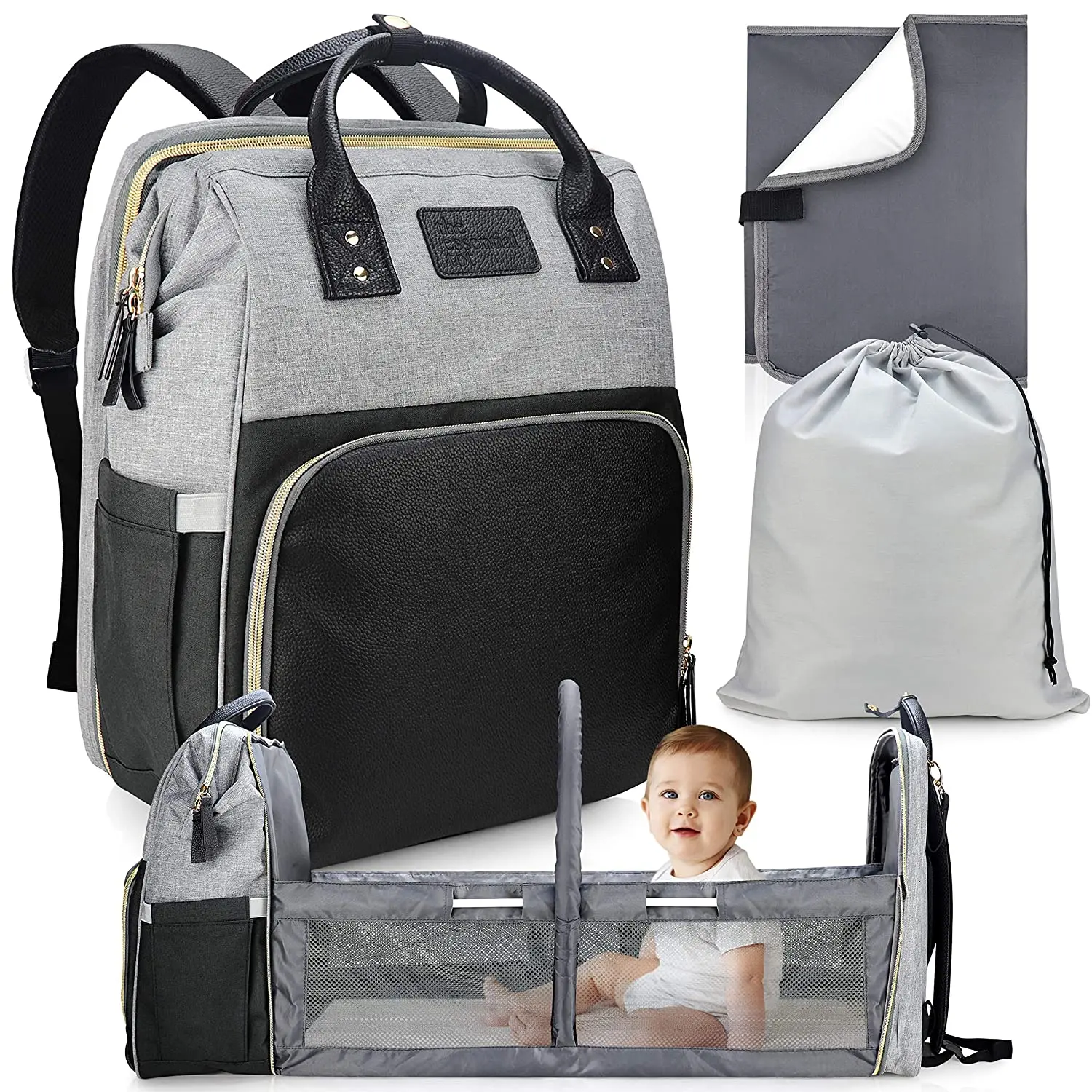 

Ready to Ship Diaper Bag Backpack Diaper Bag Nappy Baby Diaper Backpack 3 in 1 Multifunction Travel Bag Backpack with Bassinet