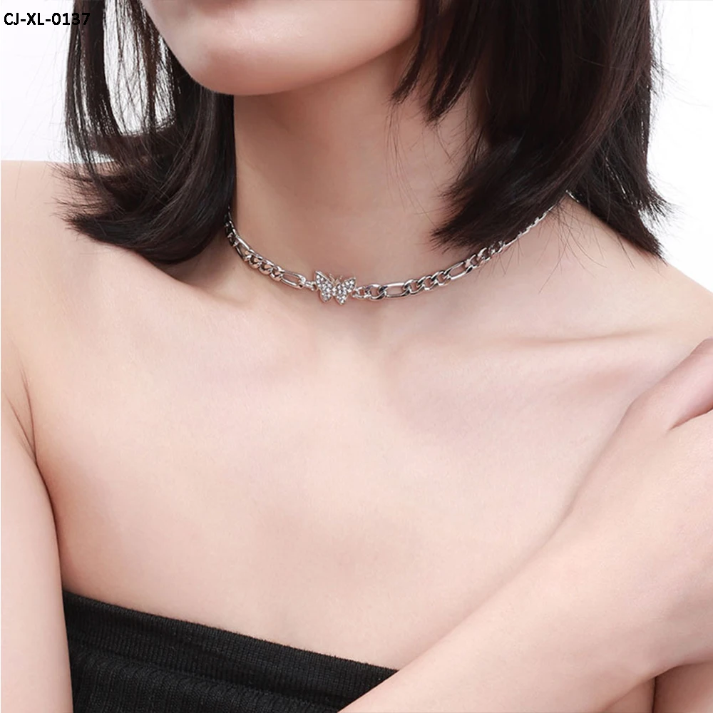 

Ins diamond color retro homemade cool girl butterfly stainless steel necklaces