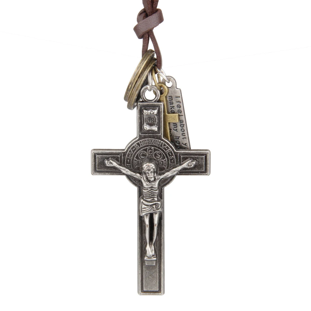 

Vintage Religious Jewelry Necklace Jesus Cross Necklaces Engraved Stainlees Amulate Stainless Steel Pendan